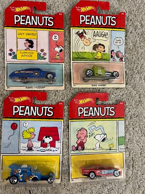 Hot Wheels 2018 Peanuts Series Set of 4 Bone Shaker, Purple Passion, Altered Ego