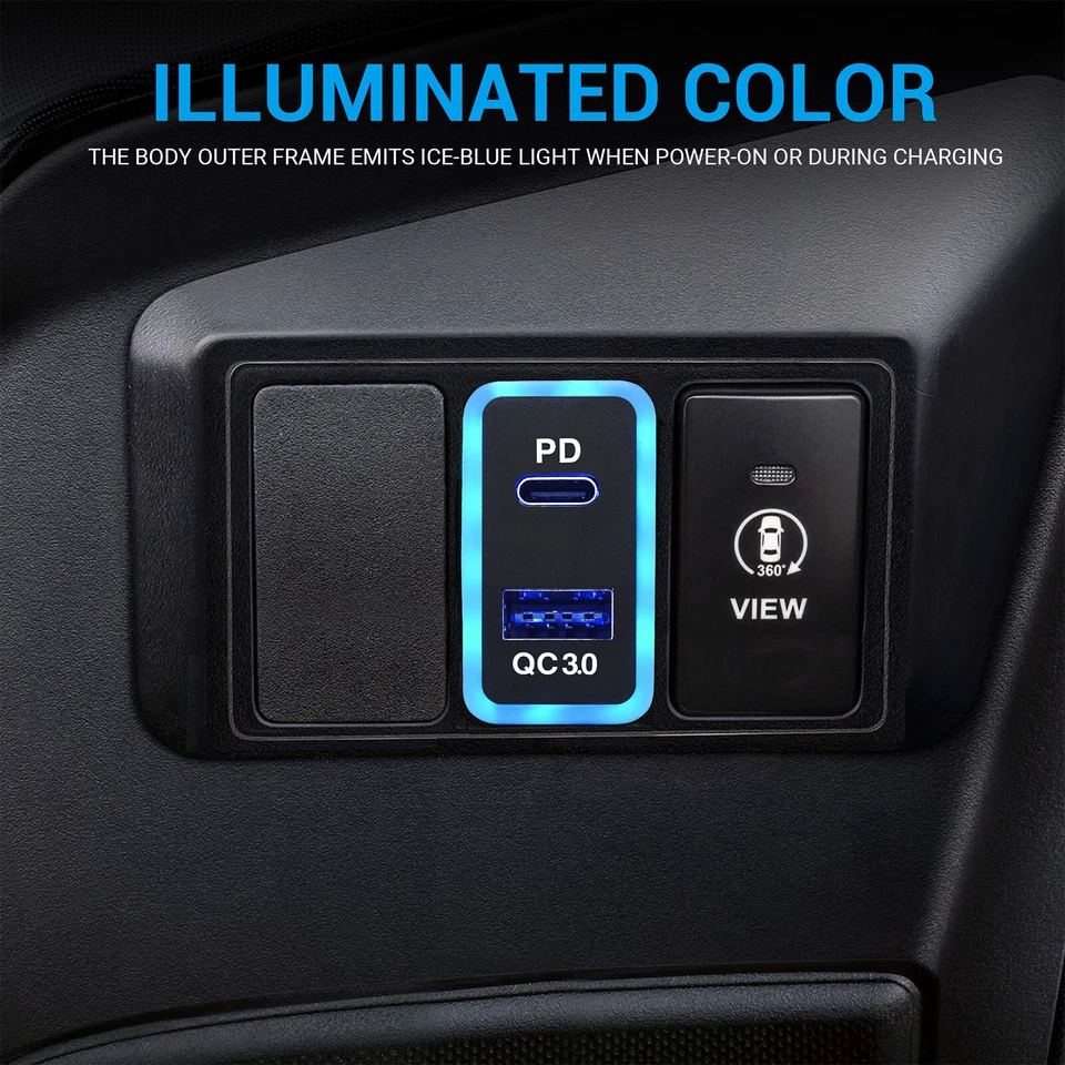 1x Car Charger Type-C QC3.0 Dual USB Charging Port for Toyota Tacoma Cruiser e15 - Image 3 of 4