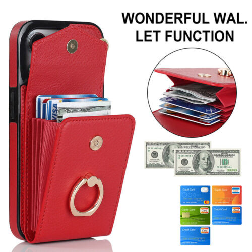 Leather Card Wallet Ring Phone Case For iPhone 11 12 13 14 15 16 Pro Max XR 8 7 - Picture 7 of 72