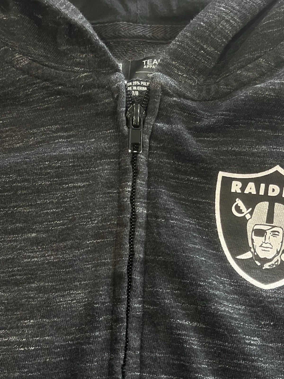 VETEMENTS RAIDERS NFL Team Apparel Girls Zip Up Hoodie Gray Size 7 8