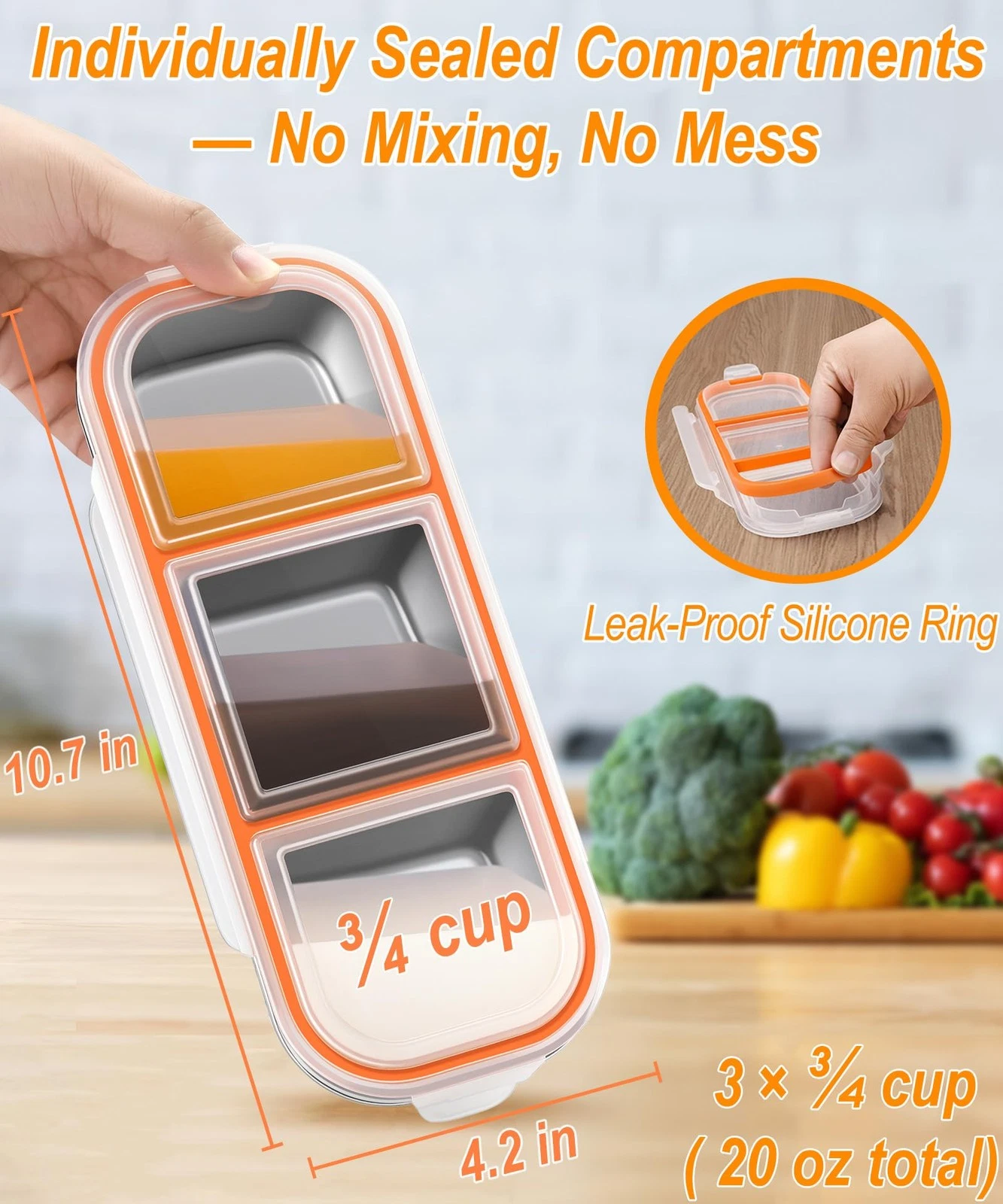 KTKUDY 3 Pack Stainless Steel Snack Containers for Kids & Adults - Leak-Proof 2-Compartment Stackable Snack Lunch Boxes for Daycare, School, Work & Travel - Thumbnail 5