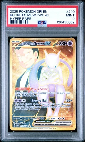 2025 POKEMON DRI EN-DESTINED RIVALS HYPER RARE TEAM ROCKET'S MEWTWO EX PSA 9