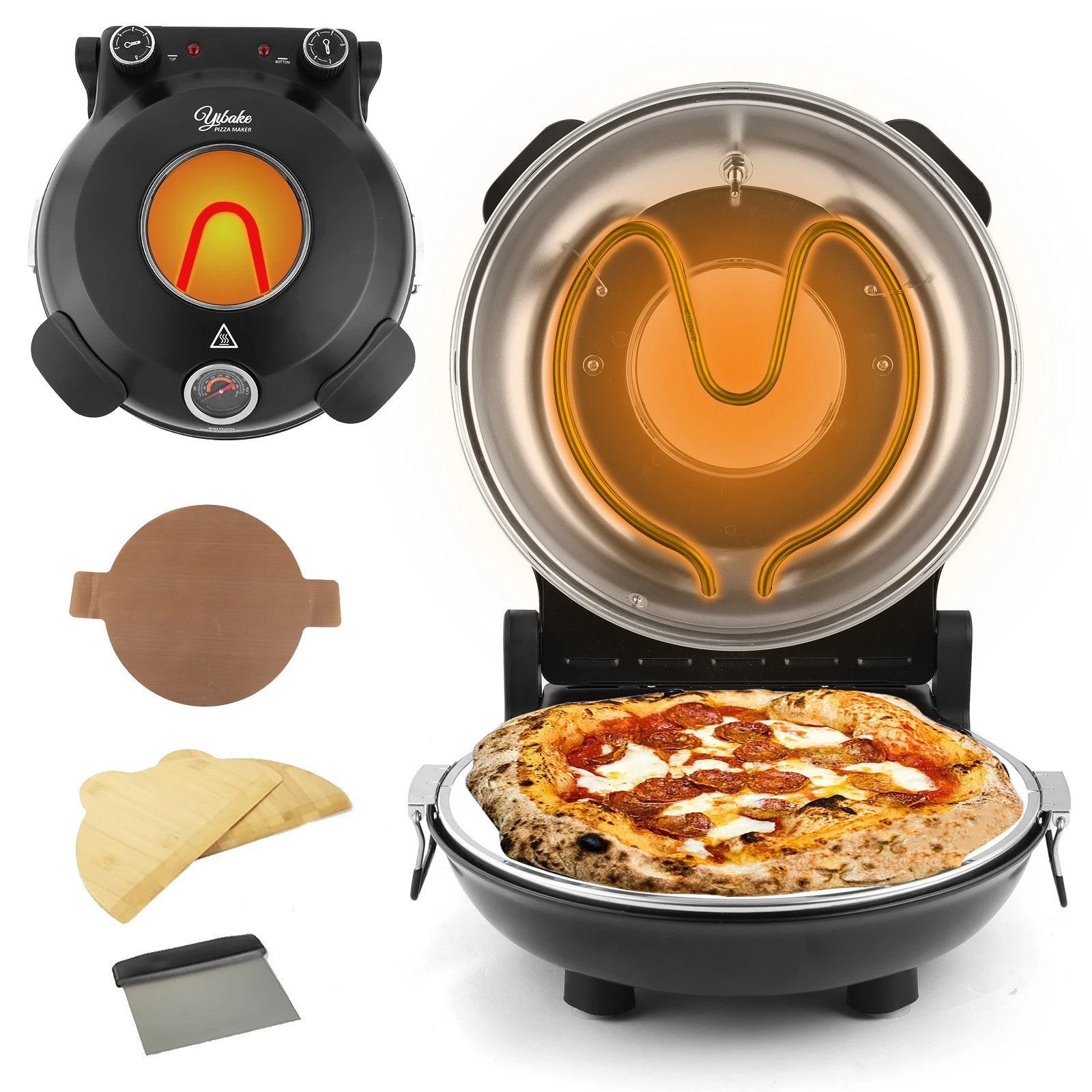 Electric Pizza Oven Maker Stone Plate Portable 1200W Black Cooks Professional