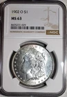 NGC MS-63 1902-O Morgan Silver Dollar, Cartwheeling Mint Luster.