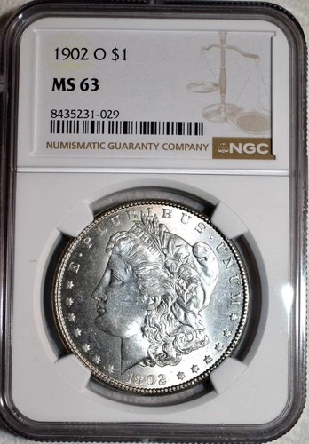 NGC MS-63 1902-O Morgan Silver Dollar, Cartwheeling Mint Luster.
