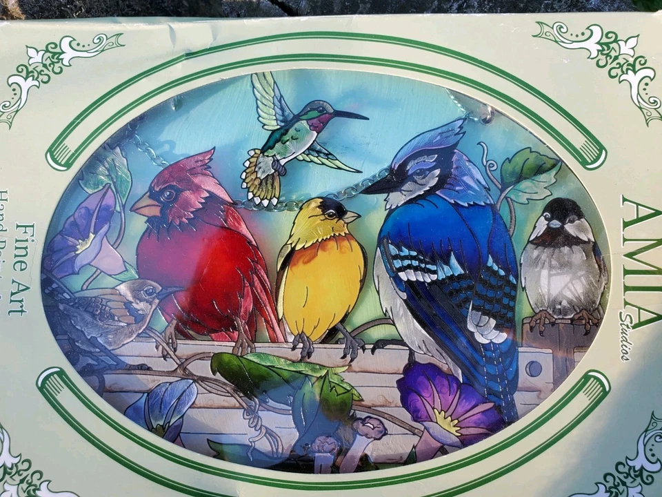 Amia Stained Glass Sun Catcher Multi Birds 8.75"x6.5 Lotus Garden Window Art EUC - Image 4 of 4