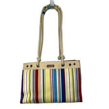 Longaberger Homestead Multicolor Stripe Double Handle Tote Bag Large 13x9.5x3