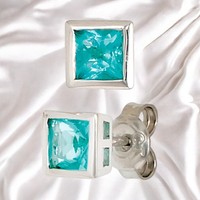 Ohrstecker Quadratisch 925 Sterling Silber 2 Zirkonia TüRkis Ohrringe