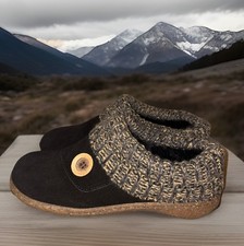 Clarks Women Sweater Collar Clog Slipper Black Sz 7 Indoor Outdoor Plush Lining