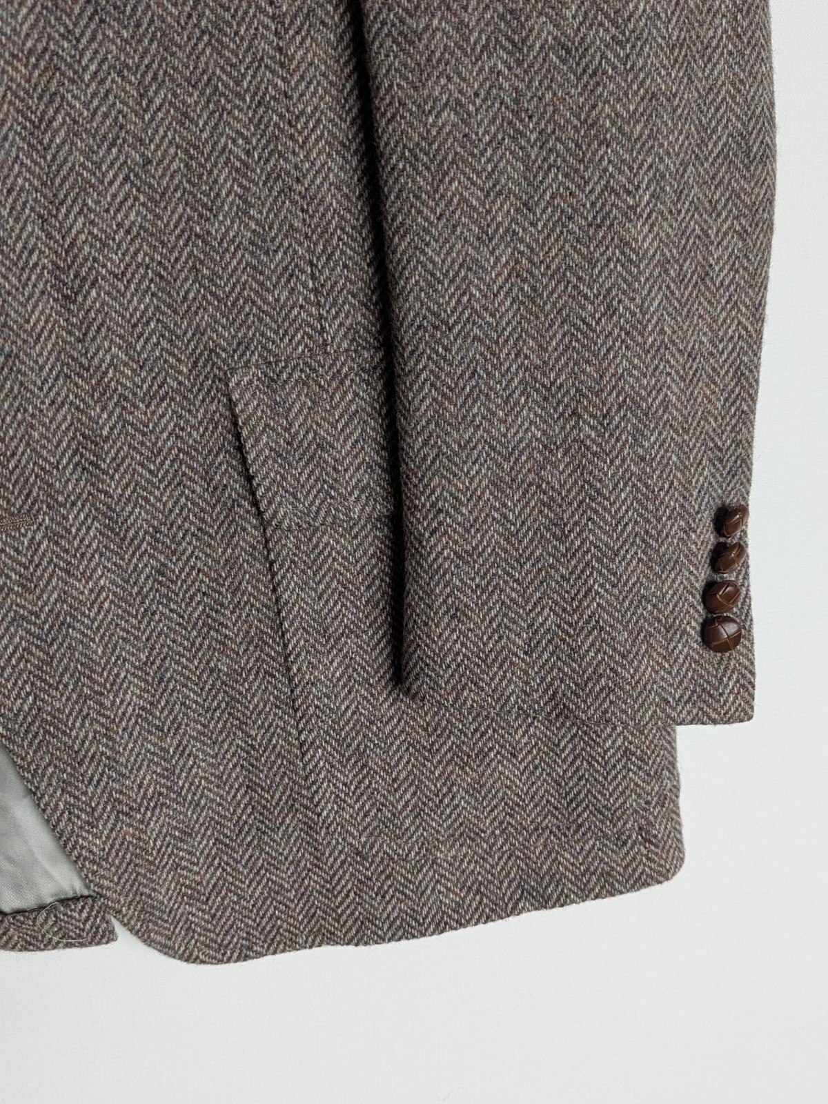 LANDS' END Vtg 90s USA Brown Herringbone Tweed BLAZER SUIT COAT JACKET Men's