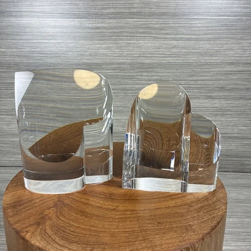 Steuben Glass Set Heart Point Up & Down Crystal Paperweights Beautiful Piece