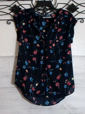 Daniel Rainn Women's Top Size S Short Sleeve Blue Floral Round Neck