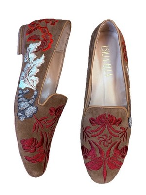 Anthropologie Billy Ella Embroidered Suede Flats Sz 7 Bridgeton Regal Royalty
