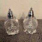 Glass Salt & Pepper Shakers Set, Clear Silver Round, Glossy Finish 4” high — photo 1