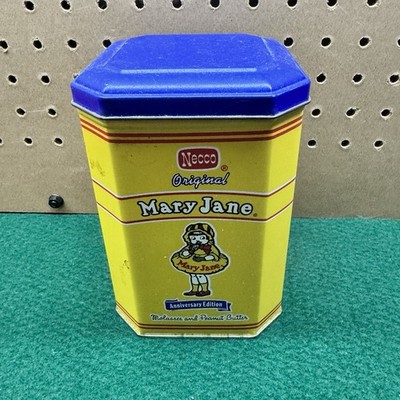 Necco Mary Jane Anniversary Edition Tin Yellow Blue Candy Storage Container