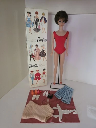 Vintage Brunette Bubble Cut Barbie 850 1962 W/Box And Accessories