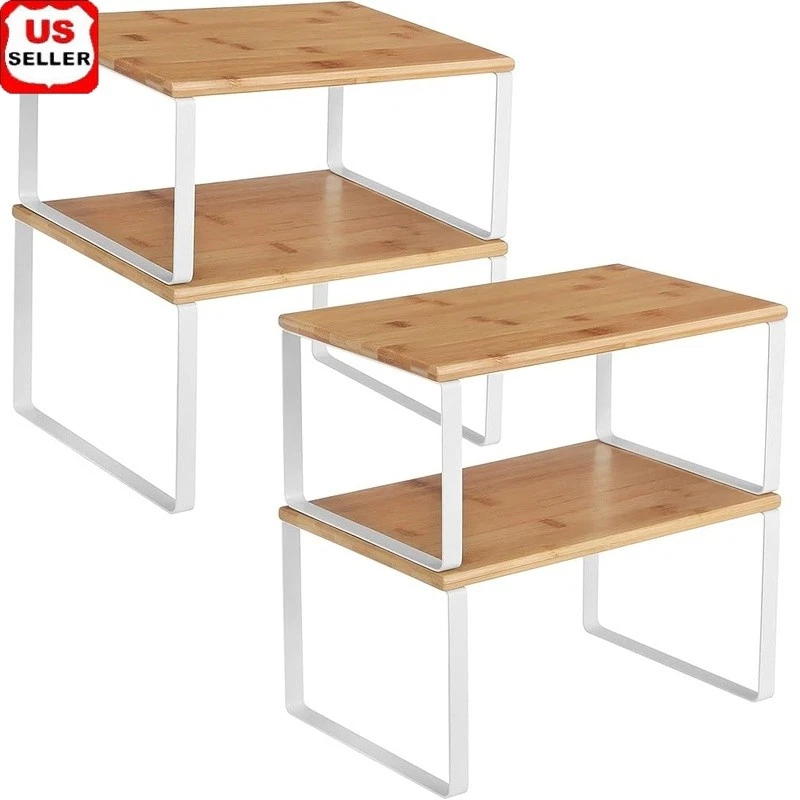4 Tier Kitchen Storage Shelves Stackable Organizer Metal Wood Countertop Rack US
