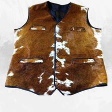 Leather Vest Men Cowhide Real Natural Hair On Western Waistcoat Cowboy Gilet