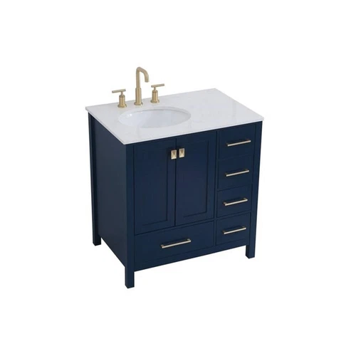 Elegant Decor Irene 32" Solid Wood and Stone Single Bathroom Vanity in Blue - Picture 4 of 8