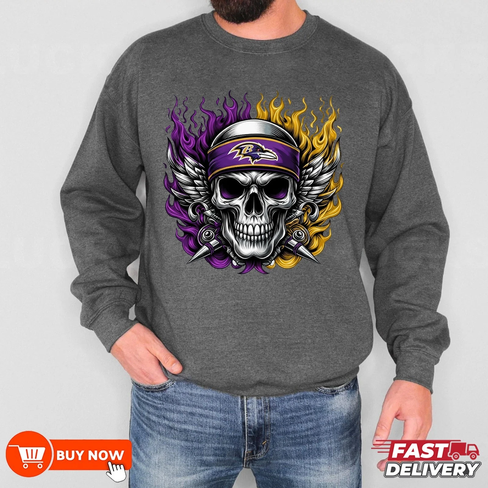 Baltimore Ravens Skull Cheers Football Sweatshirt