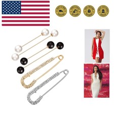 6 Pieces Women Brooch Pins Sweater Shawl Cardigan Collar Clips Retro Pearl Cr...