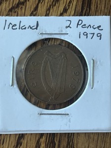 Ireland 1979 2 Pence Coin Stylized Bird Irish Harp Design 25.9mm