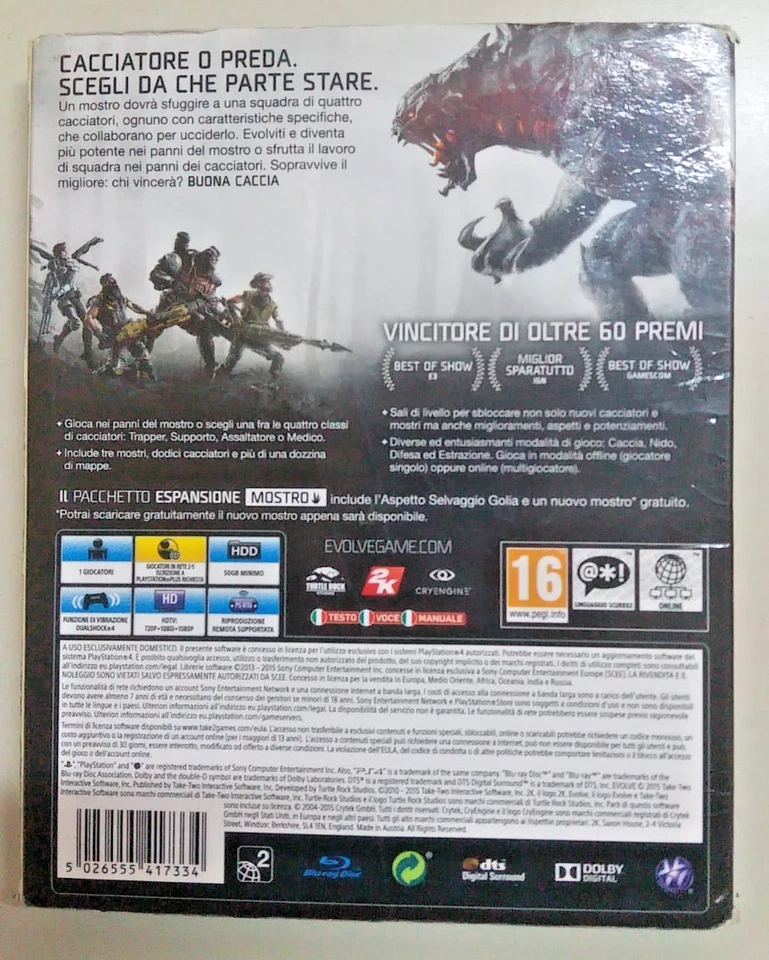 EVOLVE PS4 GIOCO PLAYSTATION 4 USATO MULTI /ITALIANO  CON ESPANSIONE + FOR HONOR, foto 2 di 5