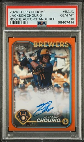 2024 TOPPS CHROME RC AUTO ORANGE REFRACTOR #RAJC JACKSON CHOURIO 15/25 PSA 10