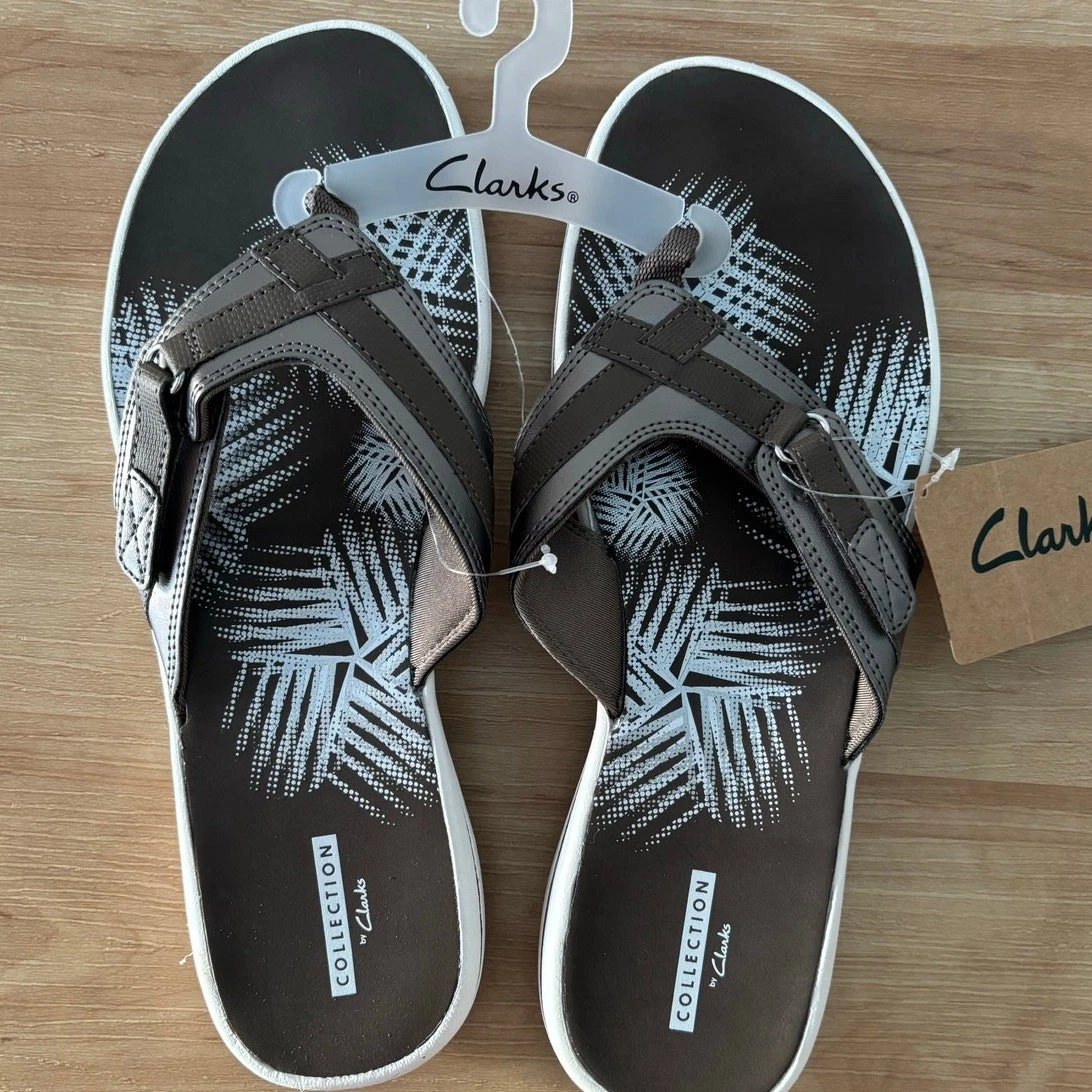 Sandali Clarks donna Brinkley punta mare post velcro peltro $55 taglia 11 NUOVI