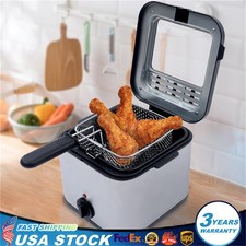 2.64Qt Electric Deep Fryer 1000W Small Kitchen Fryer w/ Stainless Steel Basket