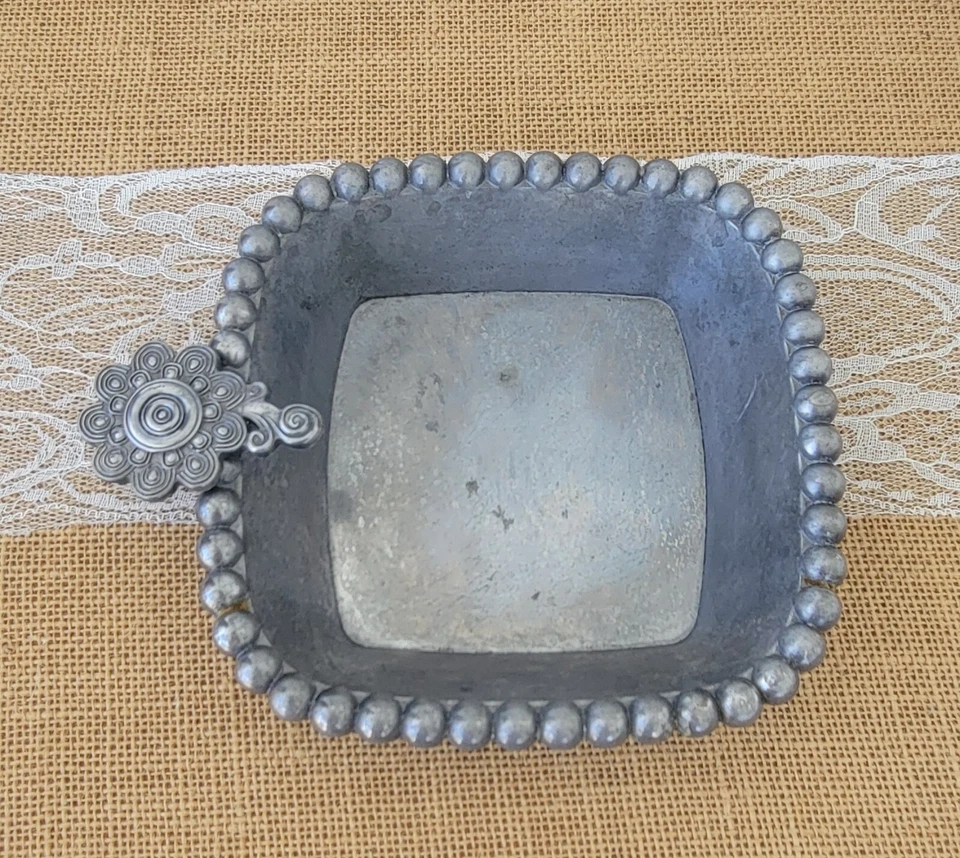 Mud Pie 2009 Pewter Relish Serving Trinket Dish, Upcycled Napkin Holder w/Tongs - Image 4 of 4