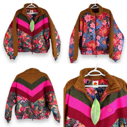 Anthropologie Farm Rio Toucan Fly Reversible Puffer Jacket Womens M New $345 - Afbeelding 1 van 7