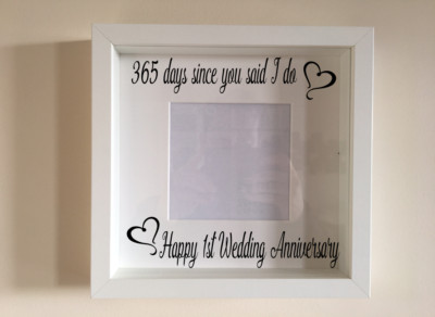 IKEA RIBBA Box Frame Personalised Vinyl Wall Art Quote 1st wedding anniversary