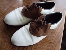 Reebok Mens Golf Shoes Size 8 1/2 Leather Brown & White Oxford Classic