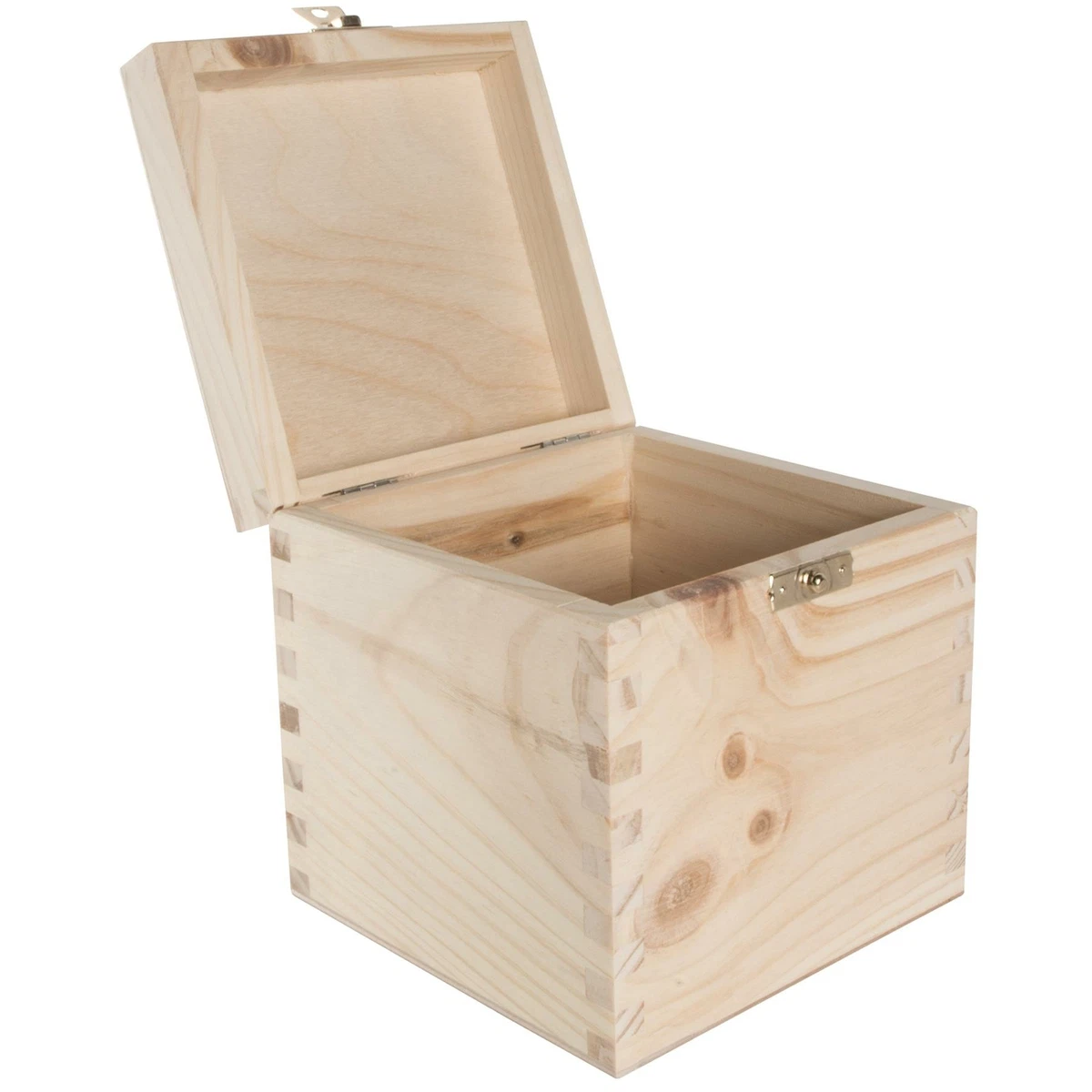 Wooden Box with Lid and Clasp 13x13x13 cm/ Small Square Cube Plain Pine  Storage