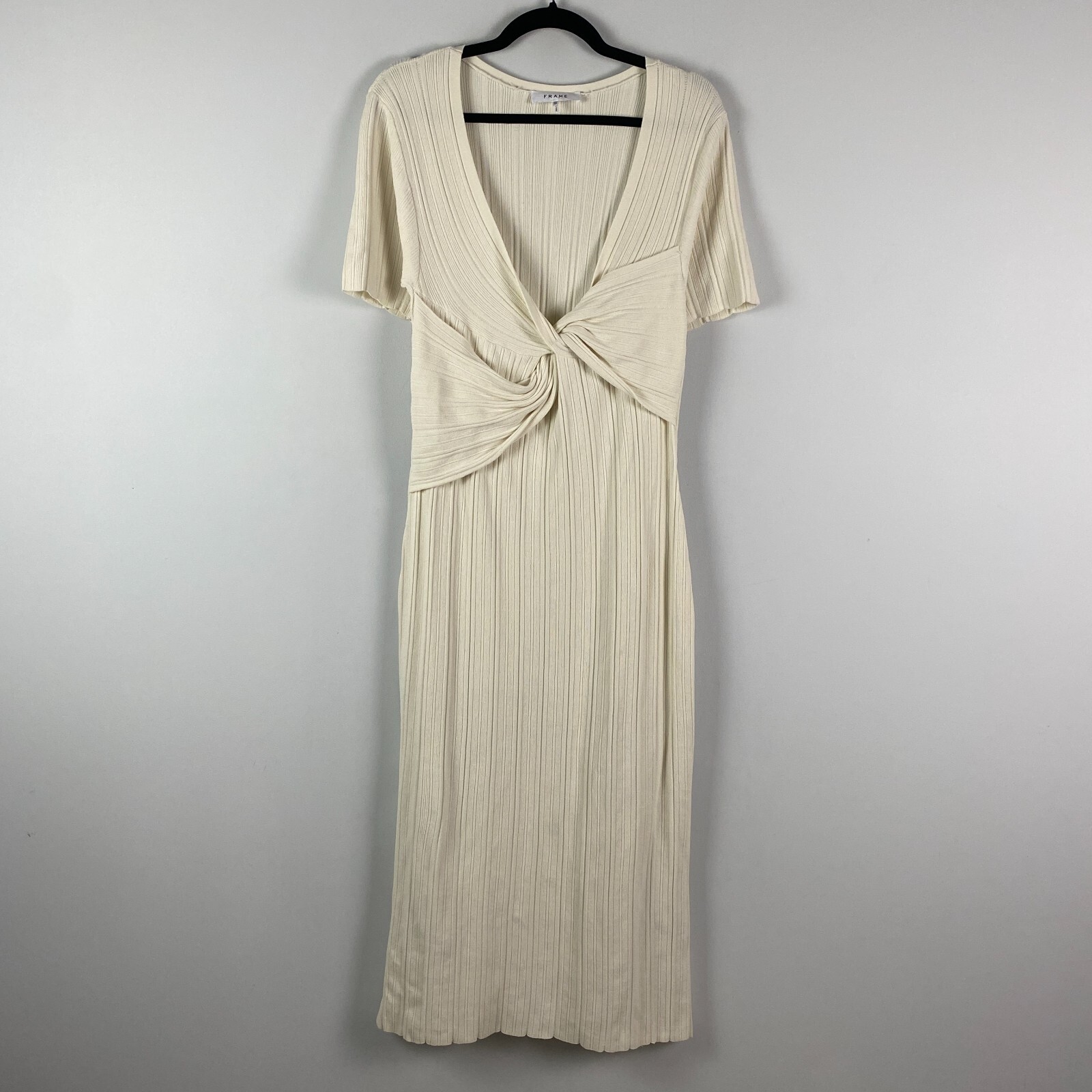 FRAME Twist-Front Rib Knit Midi Dress Size XL Bon… - image 1