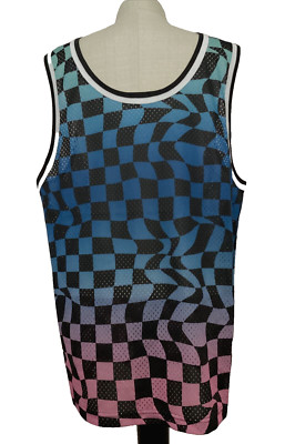 NO BOUNDARIES Blue Mesh Wavy Check Tank Sz M