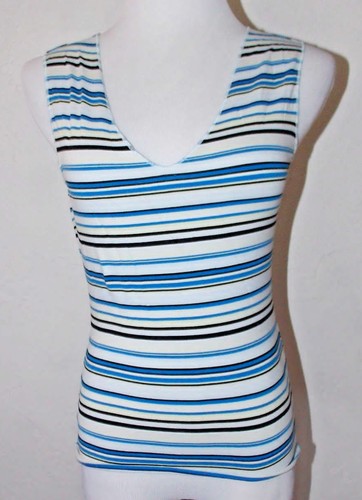 The Limited Damen Tank Top klein gestreift V-Ausschnitt mehrfarbig Stretch Freizeitshirt