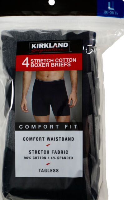 Men's Kirkland 4 Stretch Cotton Boxer Briefs Large Black and Gray Solid ...