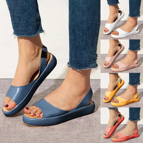 Mujeres Zapatillas Banda Elástica Sandalias Zapatos Cuero Sólido Puntera Abierta Verano Informal - Imagen 4 de 23