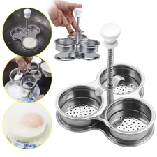 3 Holes Stainless Steel Egg Poacher Poaching Pan Steamer Boiler Cooker Mold TR