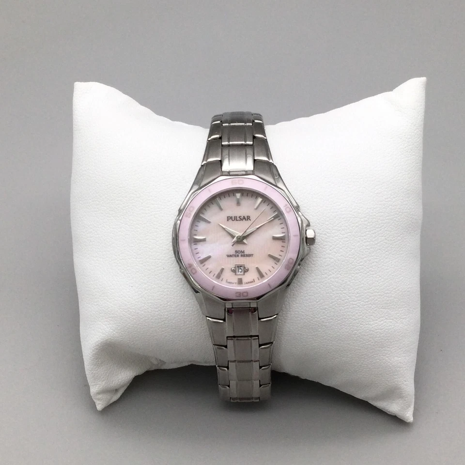 Pulsar 手表女式 25 毫米粉色拖把表盘日期 VX82-X530 全新电池 7.25 — 第 2/4 张图片