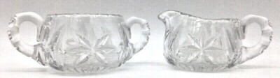 Fine Crystal Hand Cut Sugar and Cream Pretty Floral Design Brilliant Glass 