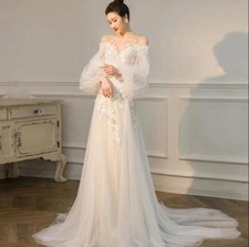 Womens Pretty Off Shoulder Puff Sleeve Evening Trailing Dress Cocktail Bride 853