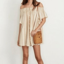 Faithfull Beach Dress Cover-Up Deia Tunic Dress Uptown Stripe Beige Cool Cotton