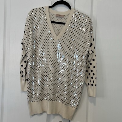 Twinset Milano Embellished Knit Polka Dot Sweater Sz Sm  3/4 Sleeve Black Cream