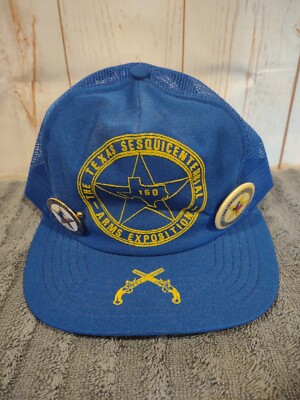 Vintage 1986 Texas Sesquicentennial Arms Expo Gun Show Snapback Trucker Hat Pins