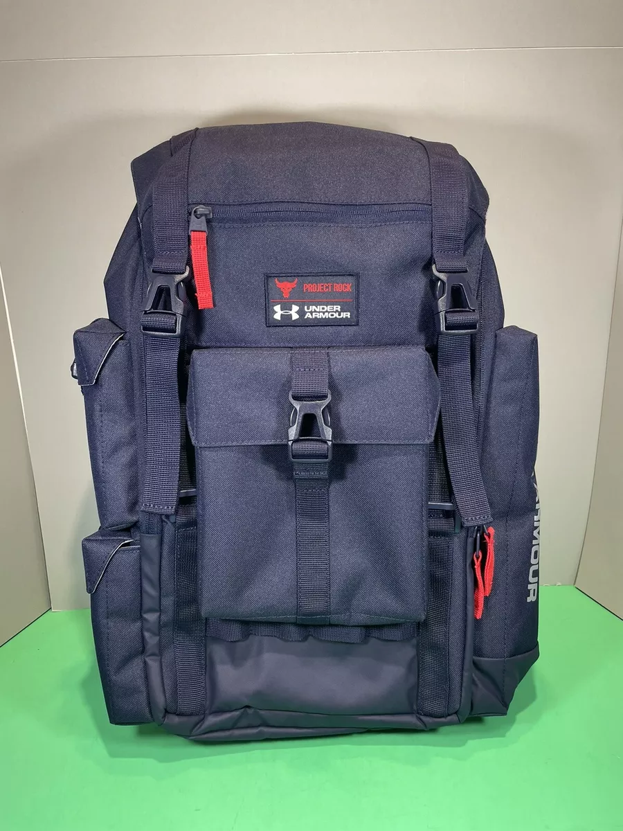 Under Armour X Project Rock Regiment Navy Blue & Red Backpack NEW 1371158-410