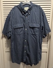 Eddie Bauer Navy/White Plaid Button Up Short Sleeve Shirt Size XXL Pockets