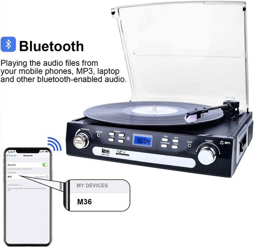 Bluetooth Record Player with Stereo Speakers Turntable for Vinyl to MP3 - 第 6/7 張圖片